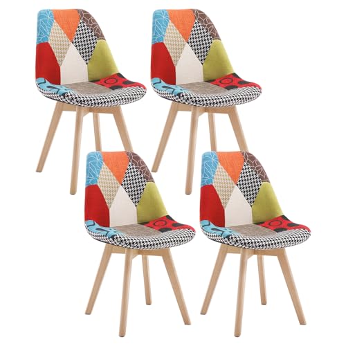 WOLTU Silla Patchwork de Comedor Nórdica Pata de Madera Maciza con Respaldo Pack de 4 Multicolor BH29mf-4