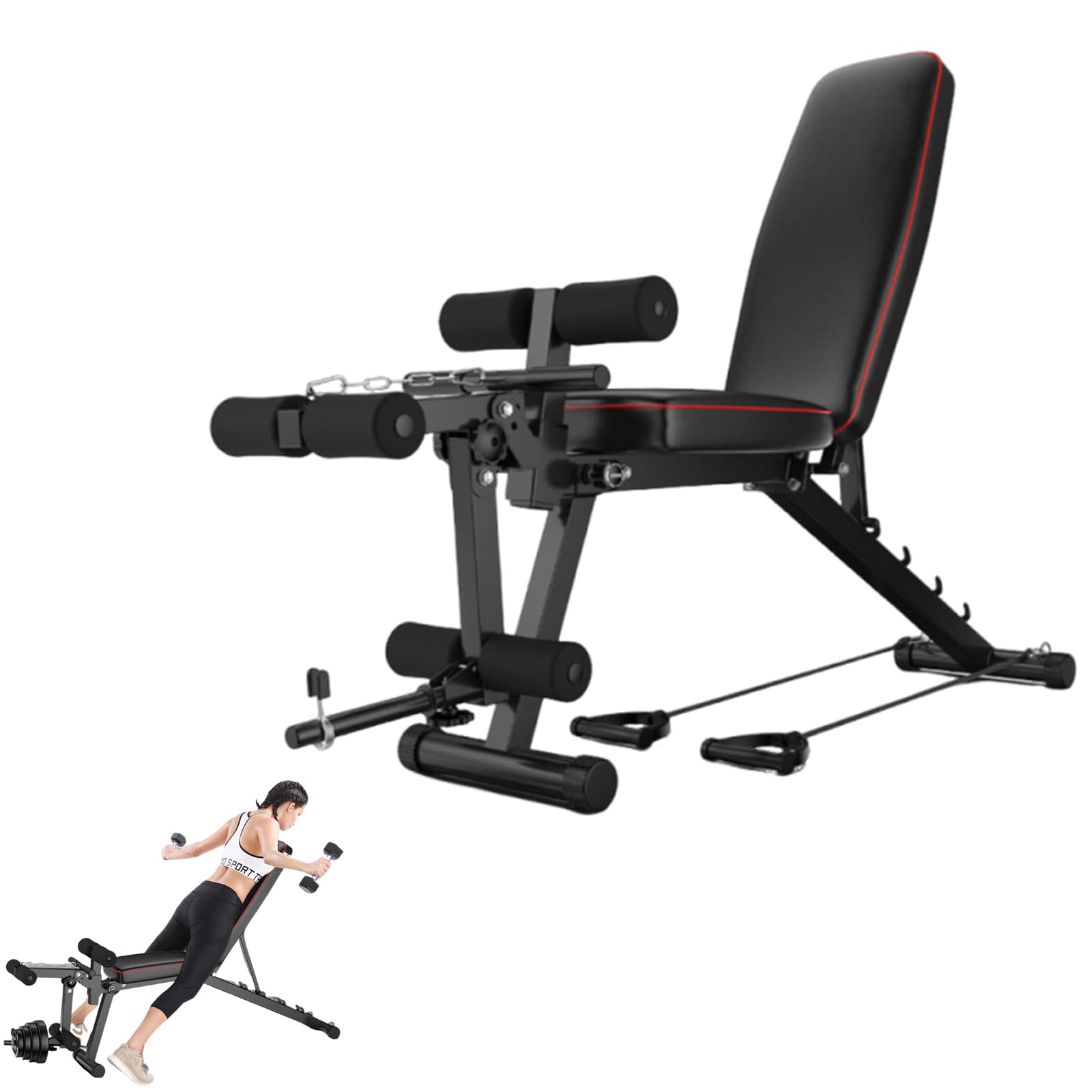 Banco Musculación Plegable Banco Gimnasio Capacidad de Peso de 200 kg/440 LB, Ajuste de ángulo de 5 Niveles, Espuma de Alta Densidad y Estructura de Acero