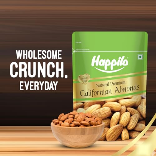 Image of Happilo Premium Natural Californian Almonds 500g | Badam Giri, Healthy Snacks, Dry Fruits | Crunchy Nuts | High in Fiber | Rich in Protein | Magnesium | Phosphorus | Dietary Fibre | Zero Cholesterol
