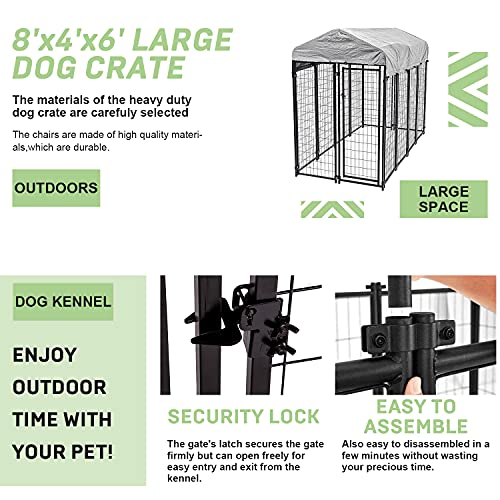 7.5' X 3.75' X 5.8' Heavy Duty Dog Crate Cage Kennel,Large Outdoor Dog Yard Kennel Pet Playpen House,Wire Metal Pet Cage Fence Play Pen Crates W/ Uv Protection Waterproof Shade Cover Roof Secure Lock #TOP2