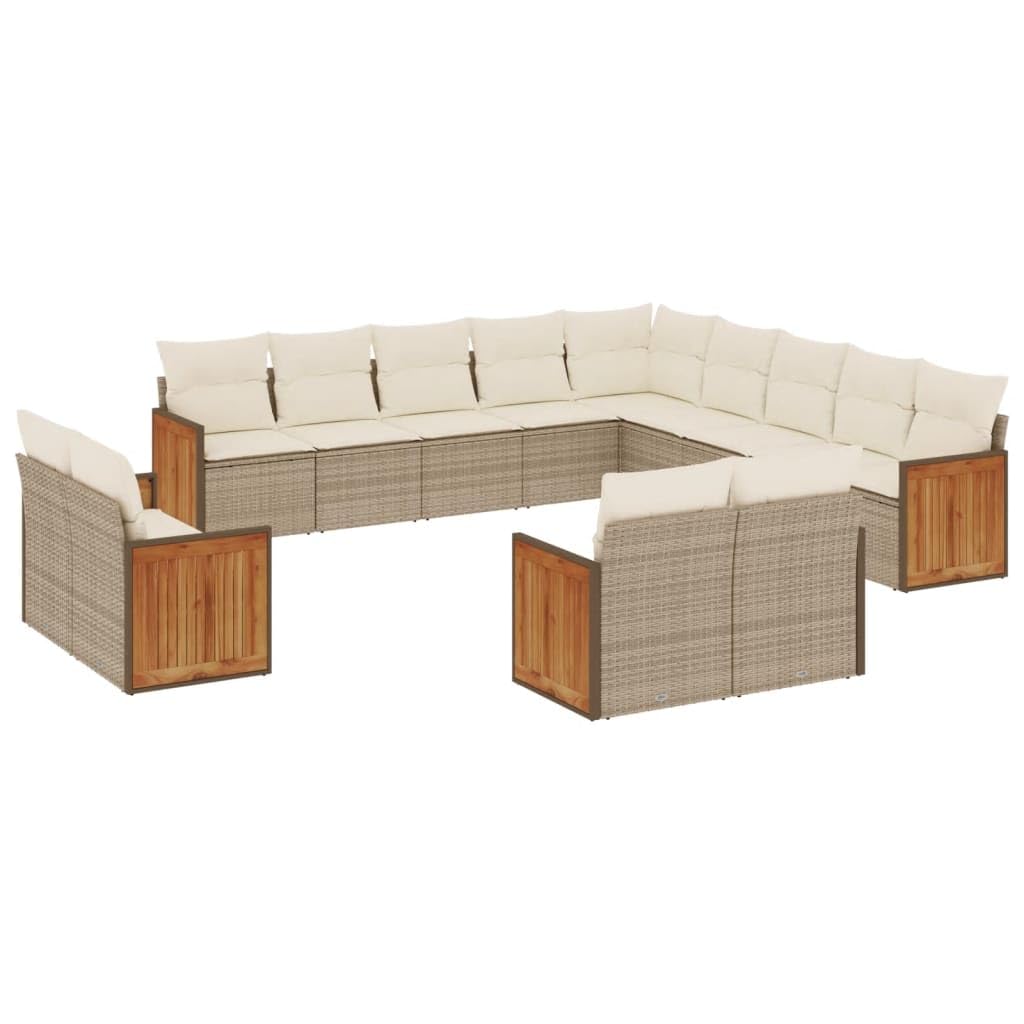 Set da 13 pezzi di divano da giardino in polyrattan, colore beige, con cuscino, modulare per esterni, per terrazza, balcone, resistente ai raggi UV