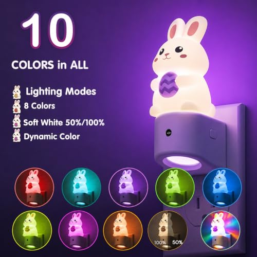 Image of L LOHAS LED Night Light for Kids,Dusk to Dawn Sensor,3D Cute Rabbit | Kids Night Light,Night Lights,RGB+Soft White 3000K,Bunny Night Light,Birthday Gift Nightlight for Kids, Room Decor