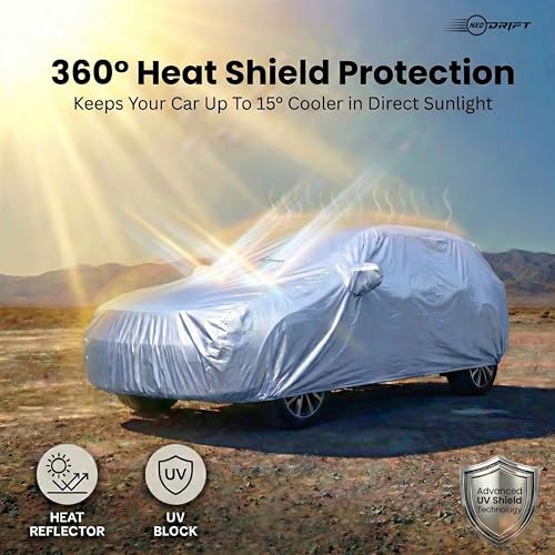 Image of NEODRIFT 'SilverTech' Car Cover for Volkswagen Vento (Precision-Fit & Breathable Fabric, 100% Water-Resistant, All Weather Protection and Tailored Fit) (Colour: Silver)