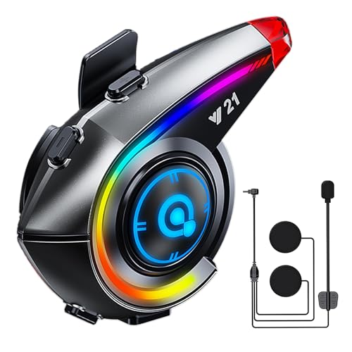 OBEST Auriculares Casco Moto, Auriculare Bluetooth Motocicleta con Luces LED RGB, Manos Libres Moto...