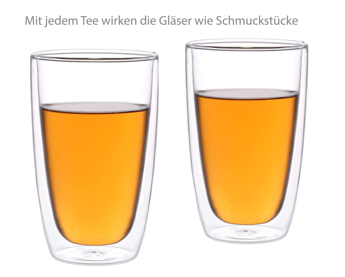 doppelwandige Teegläser Melina. 6 Stück Trinkbecher mit je 360ml Füllvolumen (volle Kapazität)