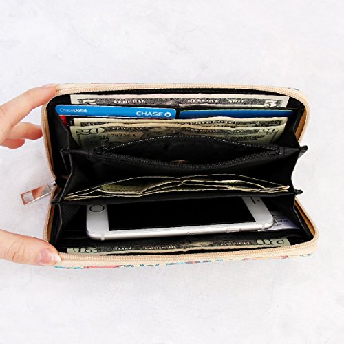 RIAH FASHION Geometric Print Zip Around Wallet - Card Phone Slot Zipper Purse Chevron, Cork, Crochet, Camo, Stripe, American Flag (Sports - BaseballSports)3