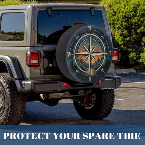 Image of Retro Mountain Compass Spare Tire Cover Wheel Covers Protectors Waterproof Dust-Proof Universal Fit Trailer, RV, SUV and Many Vehicle 15 Inch,C-07