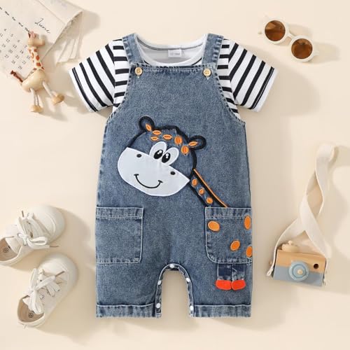 Image of Baby Boy Summer Clothes Toddler Boys Outfits Short Sleeve T-Shirt Cute Cartoon Jumpsuit Overalls 12 Months-4T