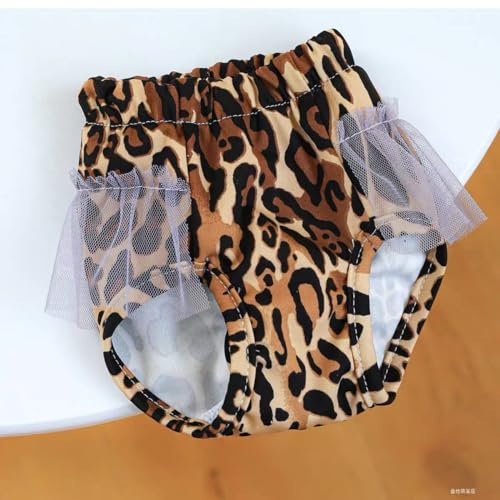 Image of Small Dog Sanitary Panties, Lace Washable Reusable Cute Puppy Panties Pet Underwear Diaper Physiological Shorts for Female Girls Dogs (Leopard,S)