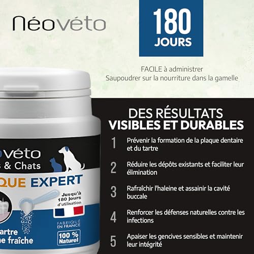 NEOVETO - Plaque Expert - 100G - Anti tartre, Anti Plaque Dentaire, Mauvaise haleine - Soin Dentaire Naturel pour Chien & Chat - Jusqu'à 180 Jours de Cure - Actifs naturels - Fabriqué en France – vue 2