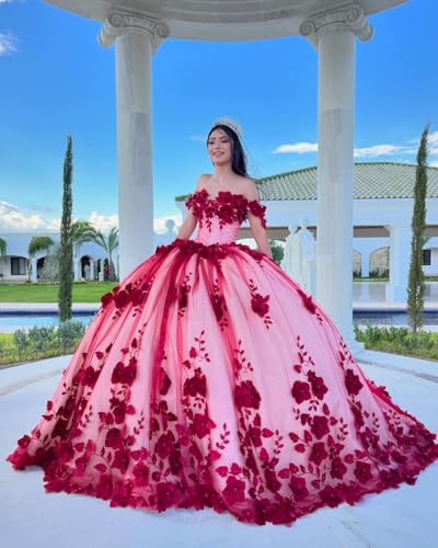 3D Floral Flowers Quinceanera Dresses Puffy Tulle Lace Appliques Sweet 15 Dresses Gorgeous Pearly Beaded Ball Gown4