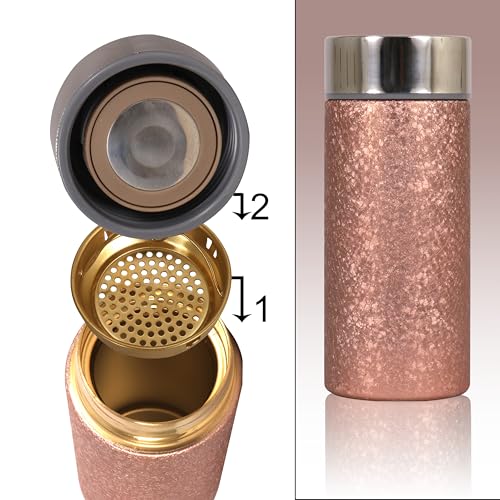 Image of Titanium Water Cup with Lid, Leakproof & Lightweight Portable Bottle, Durable Metal Drink Container for Office Travel Home, Reusable Teacup for Daily Use (Titanium Golden, 350 ML)