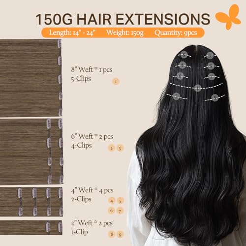 Image of DOORES Clip in Hair Extensions, Light Ash Brown 150g 9pcs 24 Inch, Hair Extensions for Women Remy Natural Clip in Thick Silky Straight Weft
