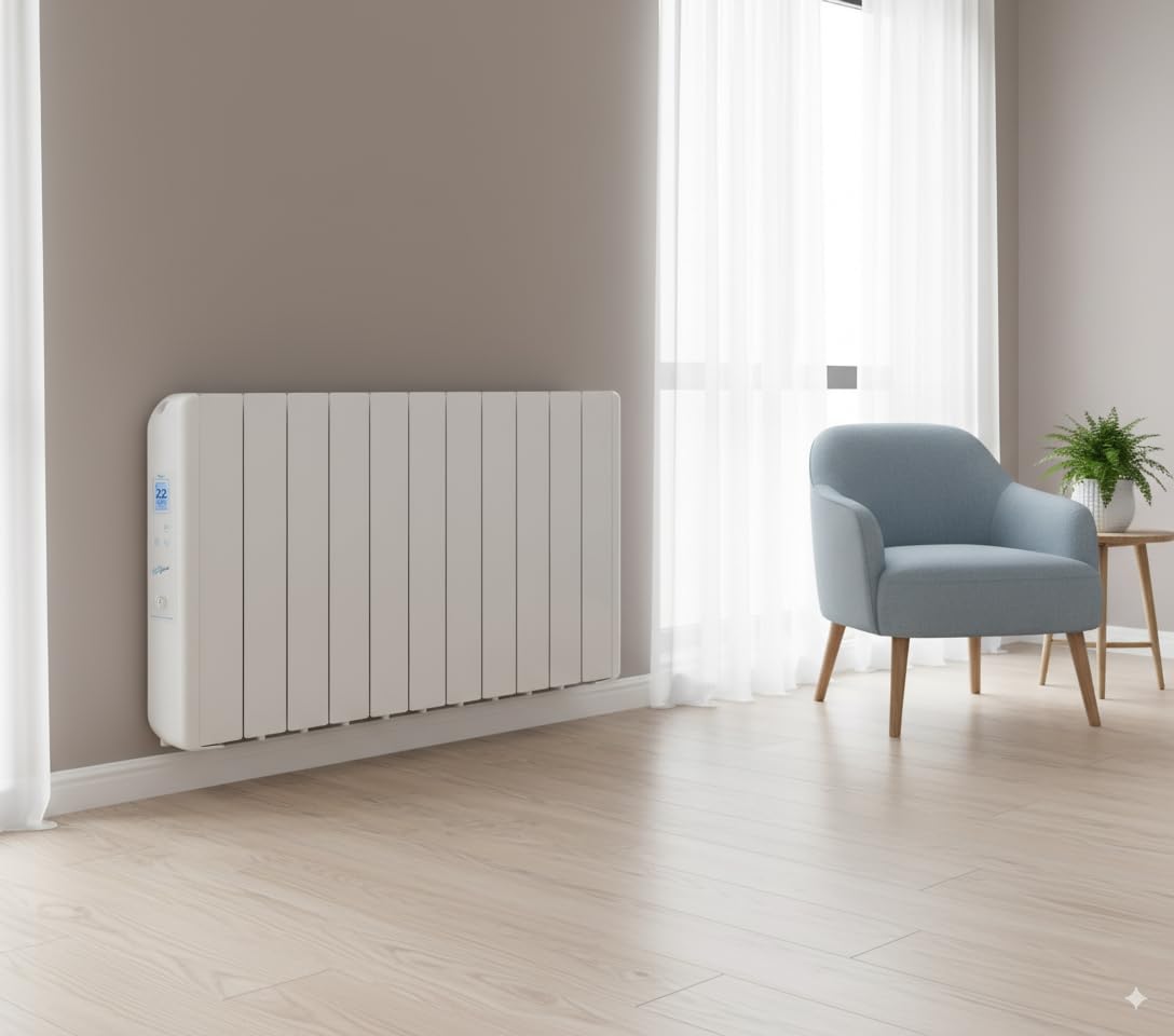 FARHO | Radiateur Électrique Eco Green WiFi 12100W | 11 Éléments | Émetteur Thermique à Inertie Fluide | Blanc | Faible Consommation Énergétique | Contrôle à Distance via Smartphone | Garantie 20 Ans