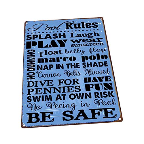 Toll2452 Blue Pool Rules Metal Sign Wall Decor for Porch Patio or Deck