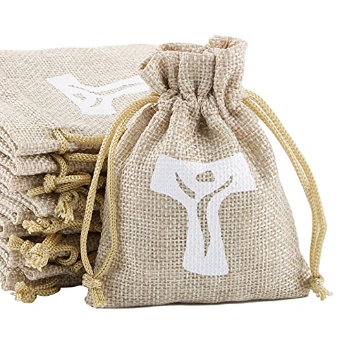 BETESSIN 24 Pz Sacchetti Comunione Sacchetti Bomboniere Iuta Croce Tau Portaconfetti Juta Sacchetti Battesimo per Prima Comunione Battesimo Cresima Sacchetti Regalo