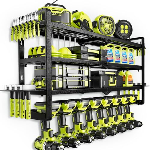 Image of Hipidian Fathers Day Best Gifts for Daddy, Heavy Duty Power Tool Organizer Wall Mount- 400lb Capacity 4-Tier Storage Rack with 8 Drill Holders for Garage Tools, Birthday Gifts for Men Dad Husband