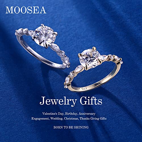 MOOSEA Round Moissanite Rings for Women, 1-3ct D Color VVS1 Clarity Lab Created Ring 925 Sterling Silver Marquise and Round Side Stone Moissanite Engagement Rings for Women Jewelry Gifts for Her2