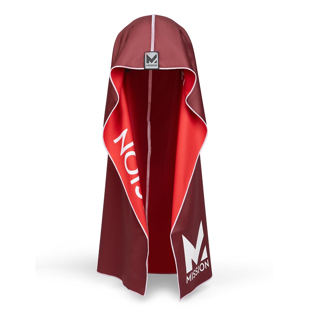 MISSION Serviette réversible à capuche rafraîchissante - Rafraîchit instantanément lorsqu'elle est mouillée, protection solaire UPF 50, épouse votre tête pour rester en place, idéale pour le sport, le