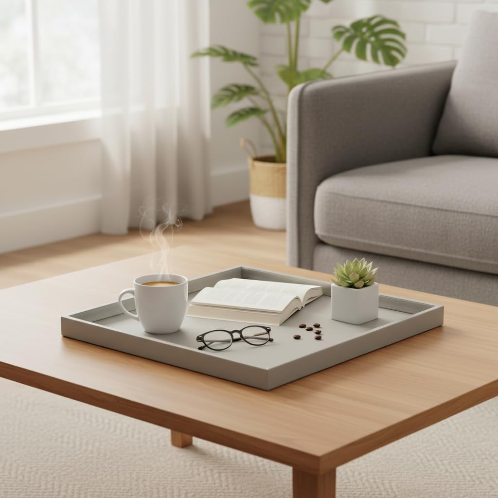 30 * 30 inch rectangular ottoman tray | textured pu leather, waterproof & heat-resistant storage for coffee/dining tables, sofa, bed, entertainment & party (tranquil beige, 30 * 30in) tranquil beige 30" x 30" x 1.5"