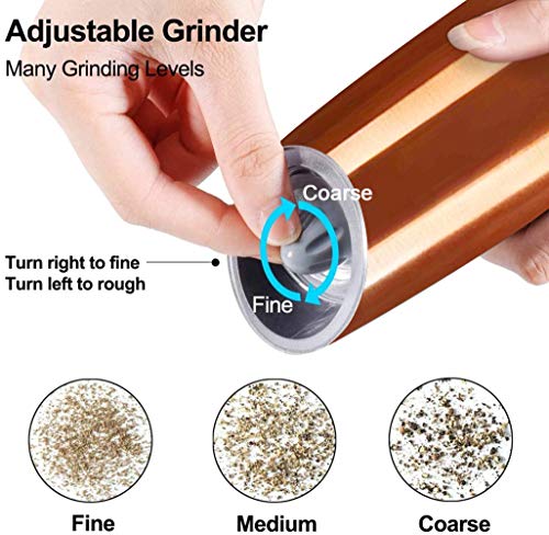 Moedor elétrico de pimenta por gravidade, moedor de sal ou pimenta, grossura ajustável, alimentado p