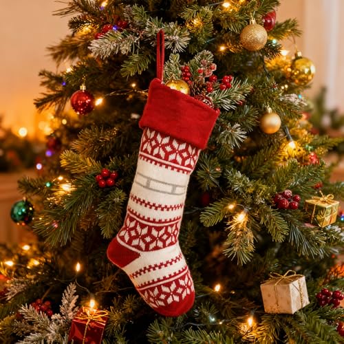 46cm Weihnachtsstrümpfe, Gestrickte Weihnachtssocken, Große Deko mit klassischen Mustern, Hängende Kamin-Ornamente (1, G)