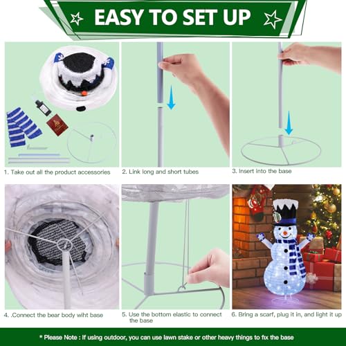 Ioruda 001 42-Inch Lighted Snowman Outdoor Christmas Decoration – Collapsible Snowman With Blue Scarf, Pre-Lit For Indoor/Outdoor Holiday Decor thumb #5