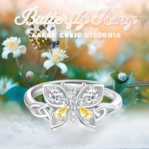 Butterfly Rings 925 Sterling Silver with Celtic Knot Adjustable Band Butterfly Ring Sparkling Cubic Zirconia Jewelry Promise Wedding Butterfly Jewelry Gifts for Women Wife Mother Friends2