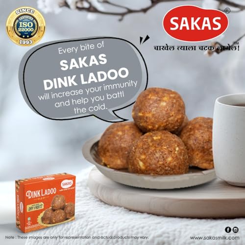 Image of SAKAS Dink Ladoo 200g | Traditional Maharashtrian Energy Boosting Sweet | Made with Edible Gum (Dink) | No Added Colors or Preservatives | Festive Gift Pack | Since 1993 | 90 Days Shelf Life
