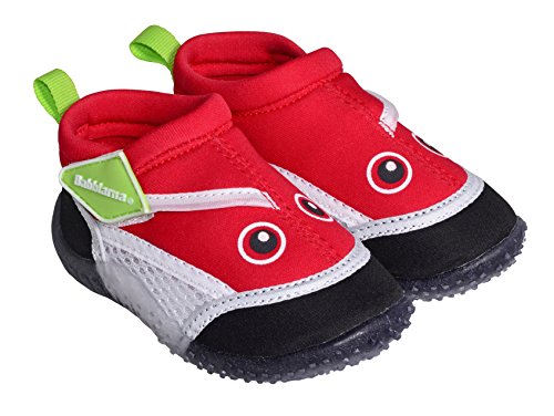 Swimpy® - Zapatillas de playa unisex para niños, de neopreno y malla, suela de TPR y 100% protección UV, color rojo 22-23 EU