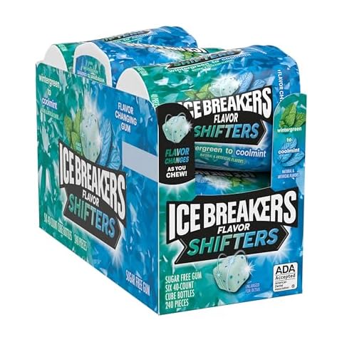 ICE BREAKERS Flavor Shifters Wintergreen to Coolmint Flavored Sugar Free Chewing Gum Bottles, 3.24 oz (40 Pieces, 6 Count) Cover