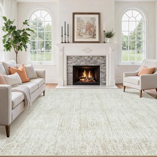 Tapete decorativo beige 8x10 pies lavable no resbaladizo miniatura 1