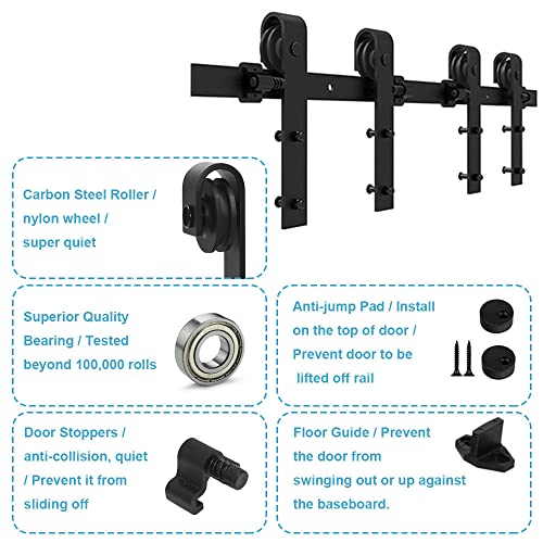 Ccjh 9Ft Sliding Barn Door Hardware Kit, Heavy Duty, Smoothly And Quietly, Easy To Install, Fit 27" Width Double Door Panel, Basic Style Hangers Black #TOP5