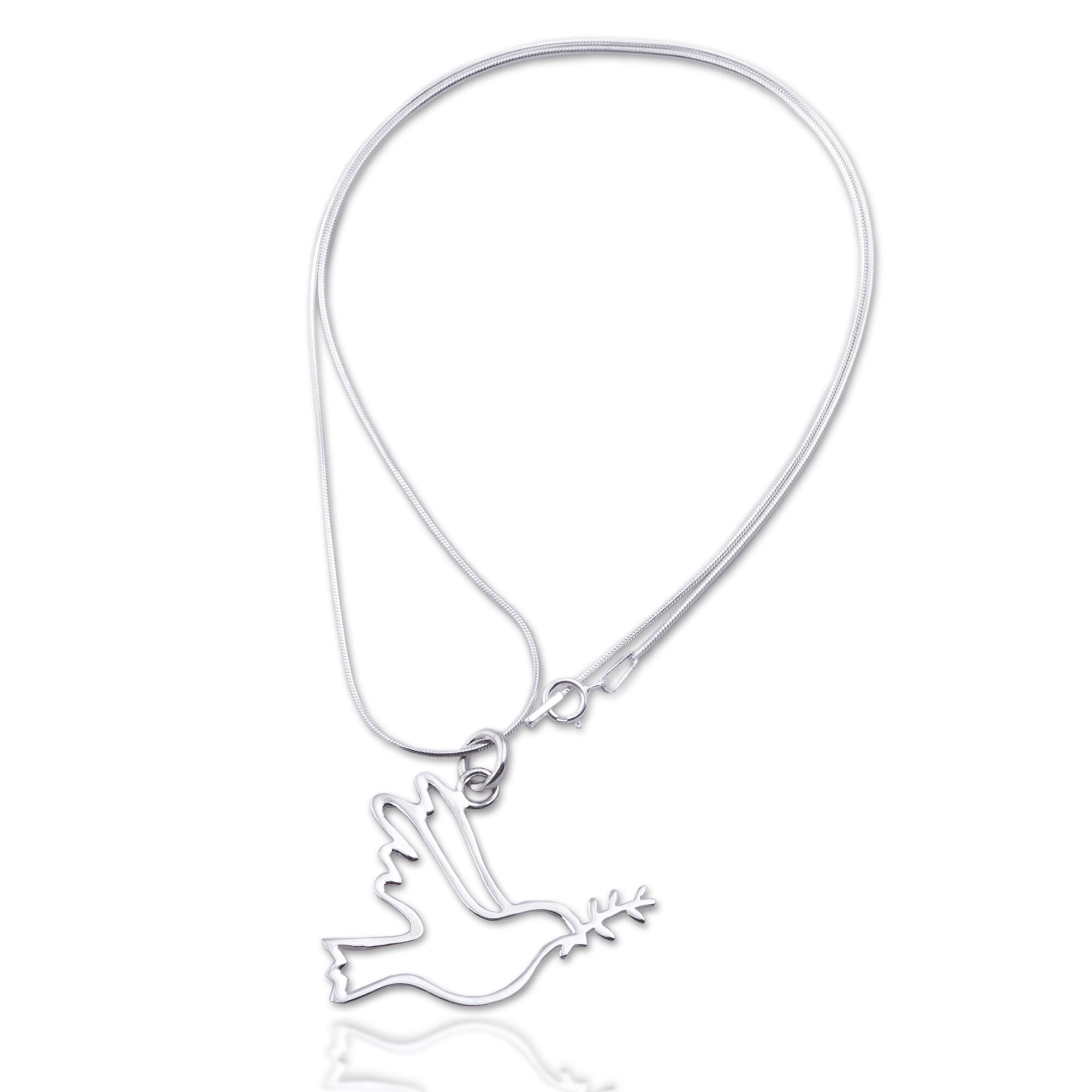 NOVICA Artisan Handmade Sterling Silver Pendant Necklace Quechua Dove No Stone Peru Animal Themed Peace Bird [17.75 in L 1 mm W Pendant(s) 1.3 in L x 1.1 in W] ' Quechua Dove'