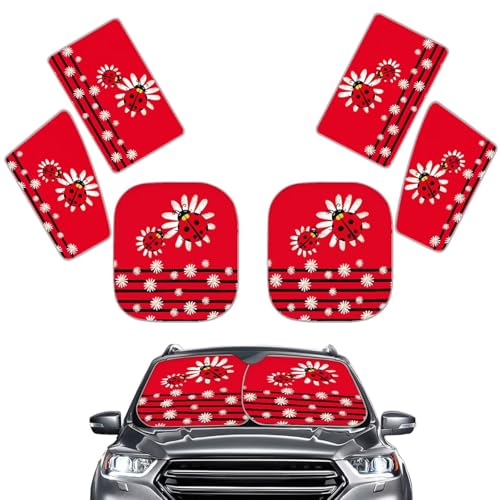 Image of Cute Ladybug Automotive Windshield Sunshades 6 Pack Kids Side Window Curtain Protector Heat and UV Rays That Keeps Vehicle Cool Universal for Auto