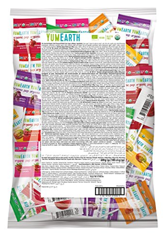 Yumearth - piruletas ecológicas bio de frutas 8 sabores: granada, sandía, fresa, cereza, melocotón, arándanos, manzana y mango - 100 unidades