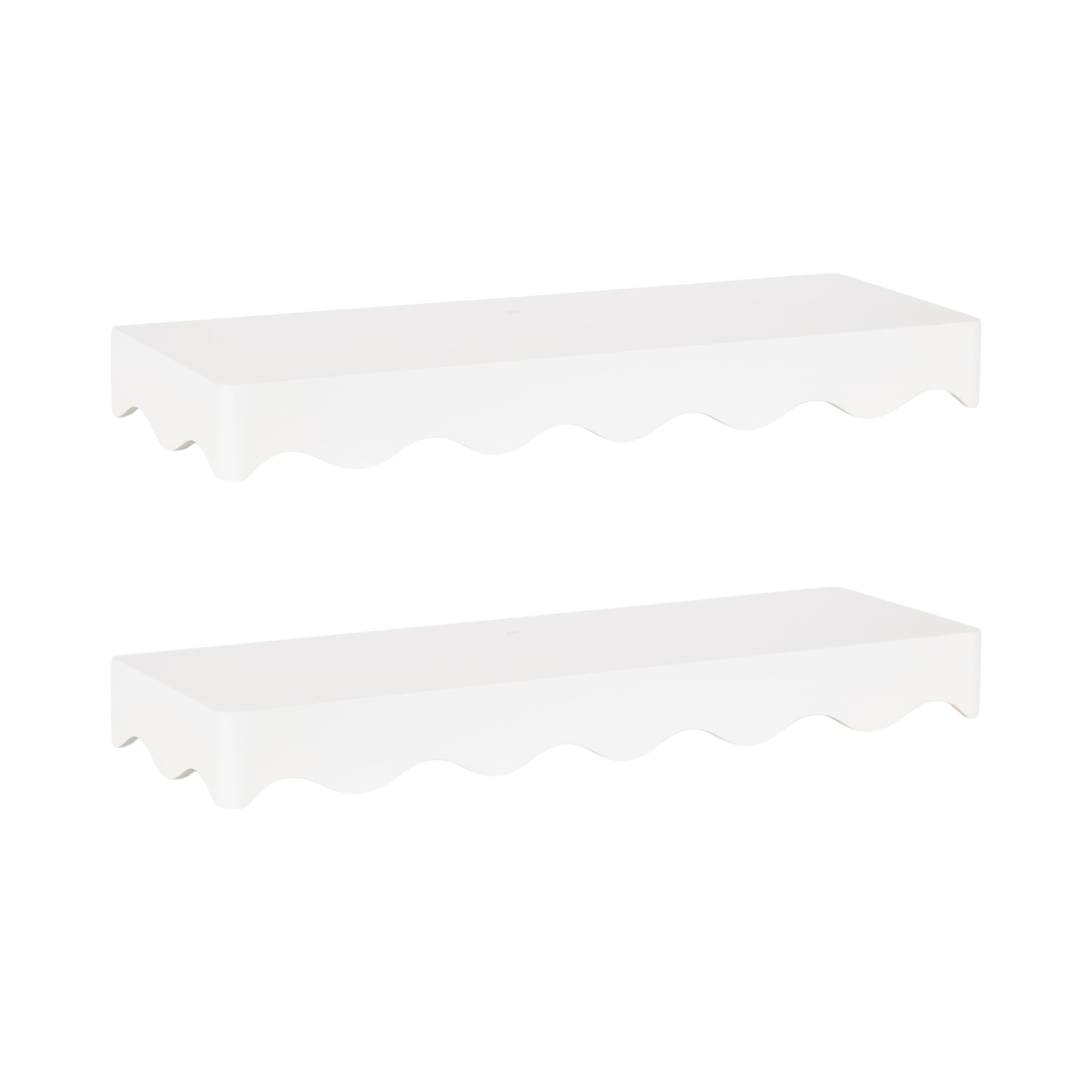 Kate and Laurel Maida Modern Decorative Wavy Wall Floating Shelves, Set of 2, 24 x 8, White, Functional Scalloped Kitchen and Bathroom Shelves for