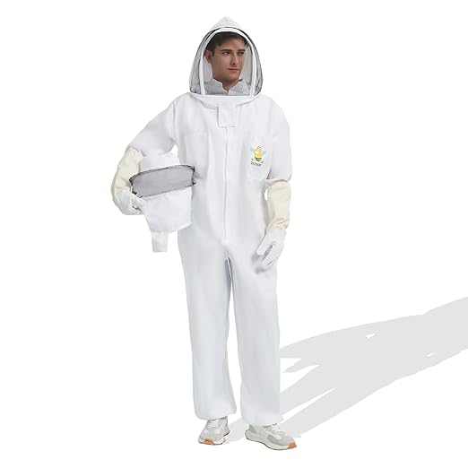Professional Bee Suit - Beekeeping Suit Beekeeper Suit for Men Women with Sheepskin Gloves& 2 Ventilated Fencing Veil Hood(XXL)