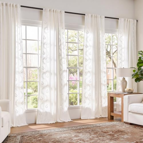 Image of jinchan Floral Linen Curtains 84 Inch Farmhouse Back Tab 2 Panels