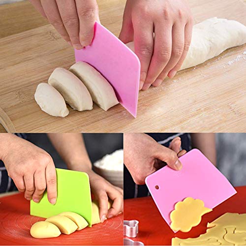 Snowyee Bench Scraper, for Dough Pastry Cake Food Mover Stainless Steel and Rubber Handle with 2 Piece Plastic Cutter (3 in 1 Set) - Thumbnail 5