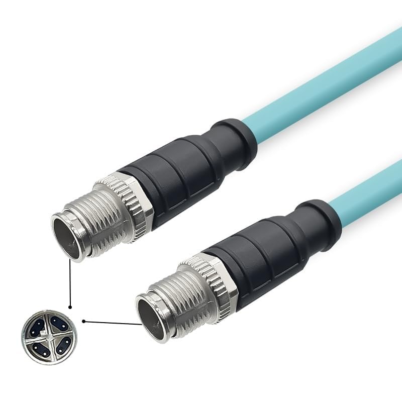 M12 to M12 Cat7 Ethernet Cable, 10Gbps Gigabit, IP67 Rated Waterproof Dustproof, Flexible PUR Jacket for Industrial Automation, Robotics (8 Pin X-Code Male to Male, 1 Meter)