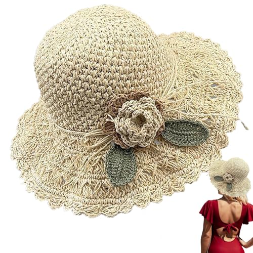Chaies Sombreros de paja para mujer, sombreros de sol de ganchillo para mujer - Sombreros de sol ajustables de ganchillo | Sombreros de paja portátiles con cordón, sombreros de sol suaves para el
