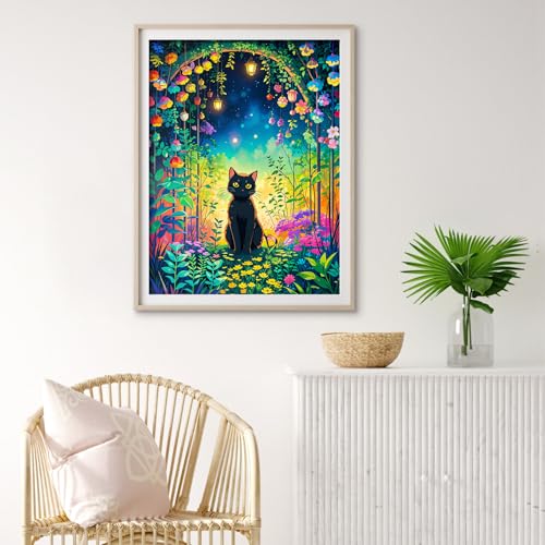 Image of SANYUN Diamond Painting Kits,DIY Garden Cat Diamond Art Kits for Adults, Round 5D Animal and Flower Gem Art for Adults Crafts Pictures for Home Wall Decor Gifts 12 x 16 Inch