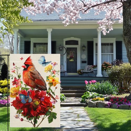 Drapeau de jardin oiseau rouge double face en toile robuste