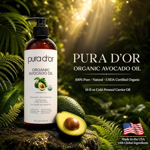 PURA D'OR USDA ORGANIC 100% Pure Avocado Oil for Hair Face Body, 16 Oz - image 2