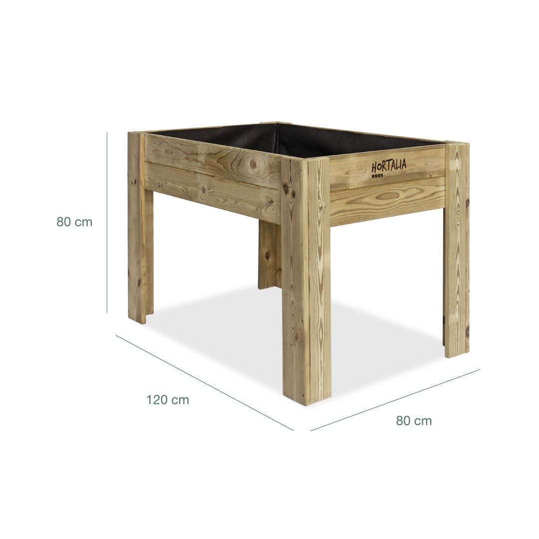 Hortalia Huerto Urbano - Jardinera de Madera Mesa de Cultivo - Protección Autoclave Nivel IV - Gardenbrico (L80)