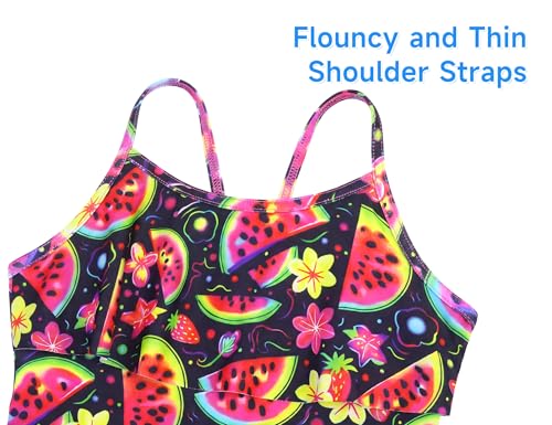 Image of Girls Tankini Swimsuit UPF50+ Ruffle 2 Piece Bathing Suit Full Coverage Kids Swimwear Ages 2-14 Years