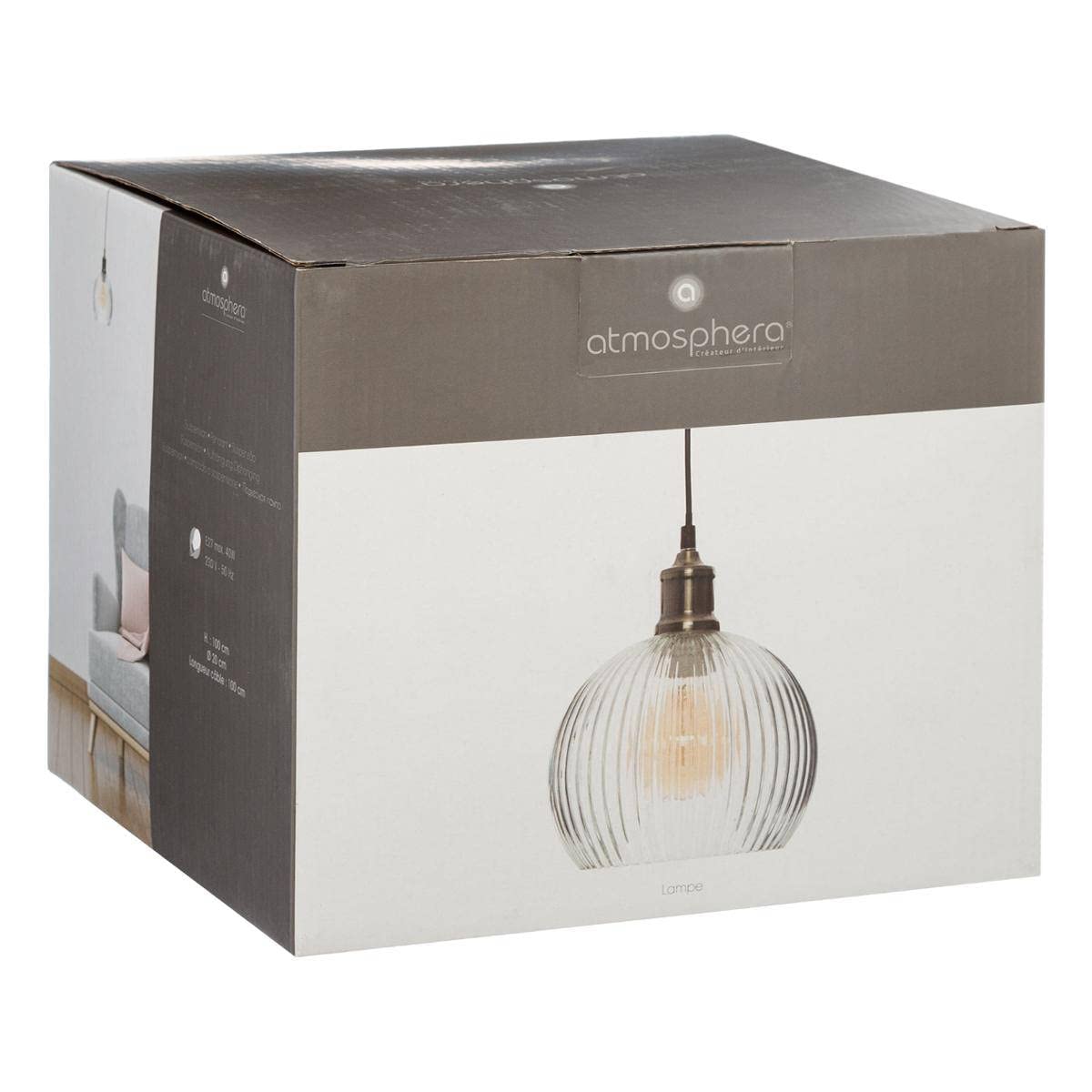 Atmosphera - Lámpara colgante Laye de cristal acanalado, 20 cm de diámetro, estilo retro bohemio - Lámpara de techo para salón y dormitorio