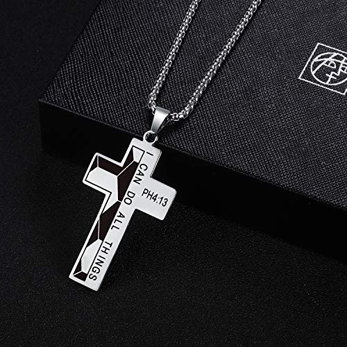 Soccer Cross Necklace for Men Bible Verse I CAN DO All Things Stainless Steel Sport Pendant for Men2