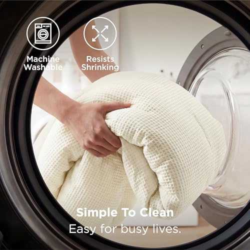 Image of Bedsure Cream King Bed Comforter Set, Waffle Breathable Bedding Set, All Season Comforter with 3 Pieces, 1 Waffle Weave Comforter (104 inchx90 inch) and 2 Pillowcases (20 inchx36 inch)